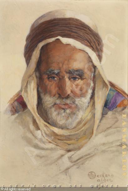 EMILE DECKERS (27).jpg - Portrait d'un caid - Aler - 1941 - huile sur panneau